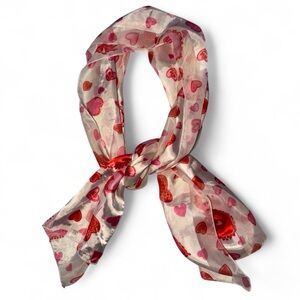 Silky pink and red heart print Valentine’s Day scarf 🌀